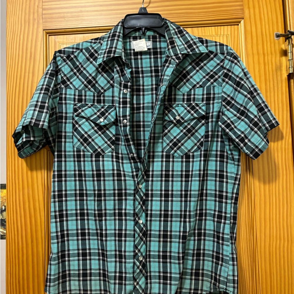 Plaid Short Sleeve Men's Shirt - Green and Black